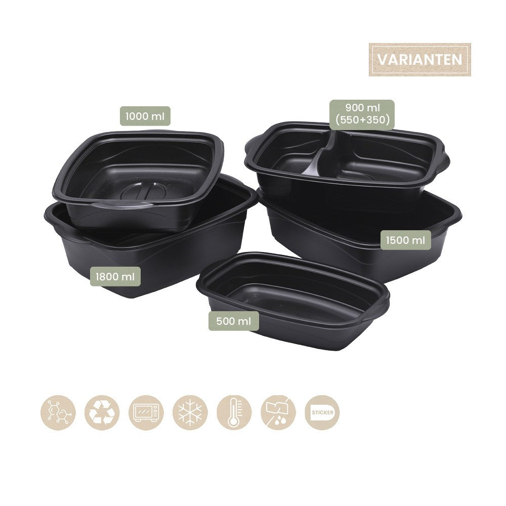 Menüschale Marmipack ungeteilt und 2 geteilt für Kaltes & Warmes (PP) schwarz - ab 200 Stk.