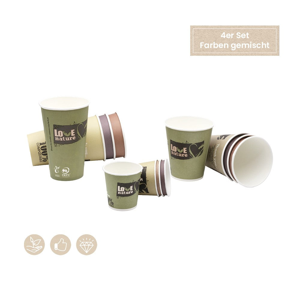 BIO Coffee-To-Go Trinkbecher 4er Set (Papier) - ab 1.000 Stk.