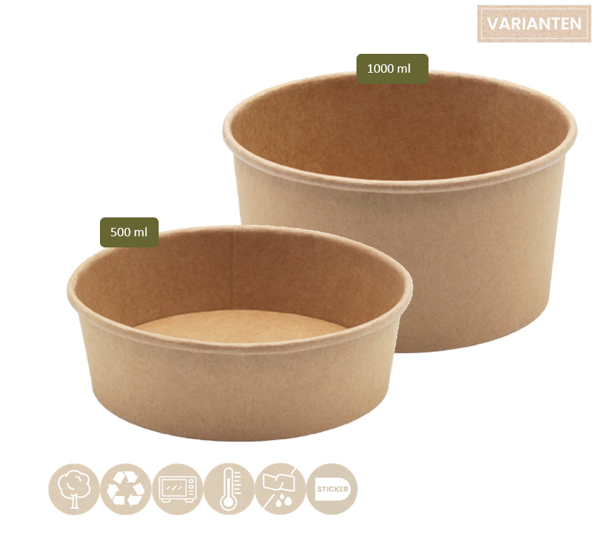 BIO Menü- und Salatbecher rund für Kaltes & Warmes (Papier) - ab 300 Stk.