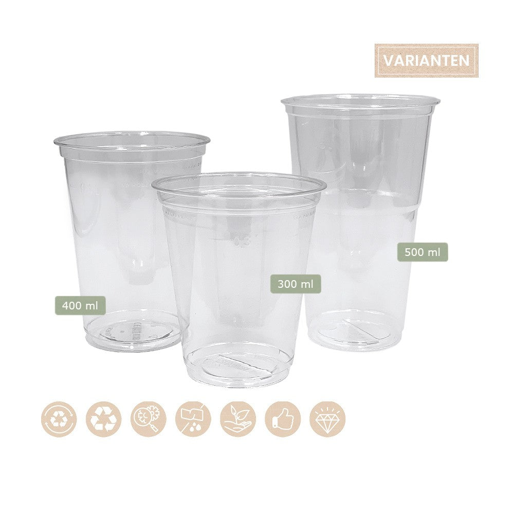 BIO Shake-/Getränkebecher mit Absatz und Füllstrich 300ml, 400ml, 500ml Ø 95mm (rPET) - ab 800 Stk.